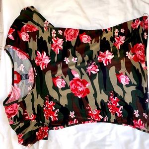 Floral and Camouflage Short Sleeve T-Shirt